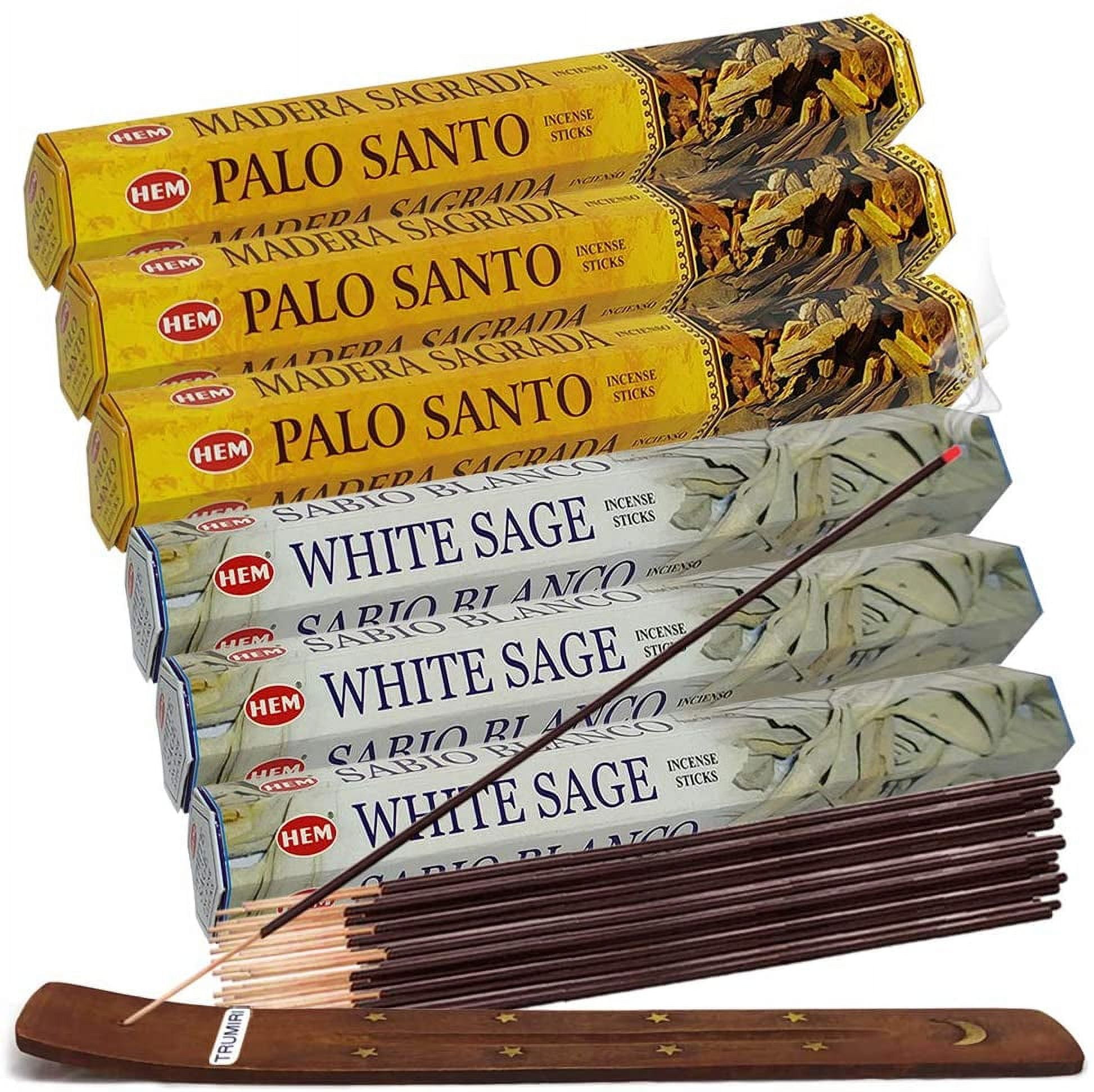 White Sage and Palo Santo Incense Sticks with Holder Bundle