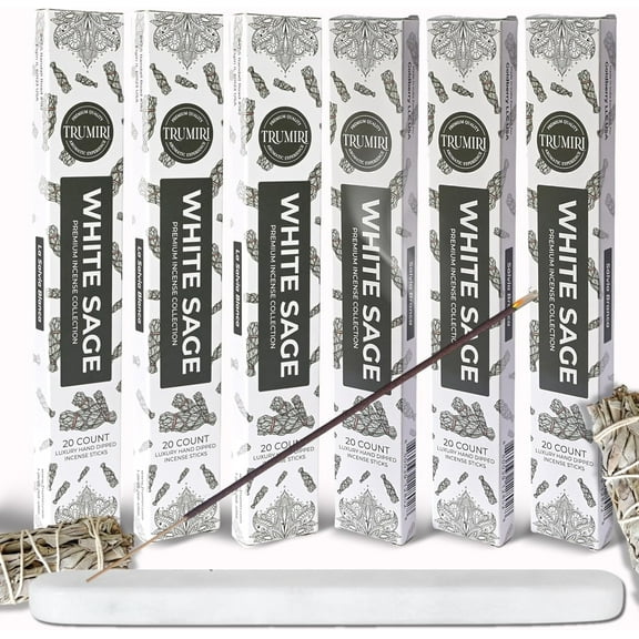 White Sage Incense Sticks for Cleansing - Total 120 Insence-Sticks - 6 Packs of 20 Insense - Inciensos - Inscents - Natural Non Toxic Ingredients - Incents - Incence - Inscense - Insents