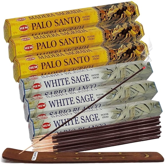 White Sage Incense Sticks and De Palo Santo Incense Sticks with Incense Holder Bundle for Smudging Smudge kit Natural Inciensos Aromaticos Home Fragrance