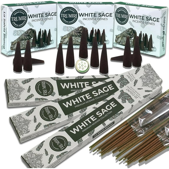White Sage Incense Sticks & Incense Cones Combo Pack - 60 Insence-Sticks + 30 Insence Cones - Inscense - Incense Cones Scented - Insents