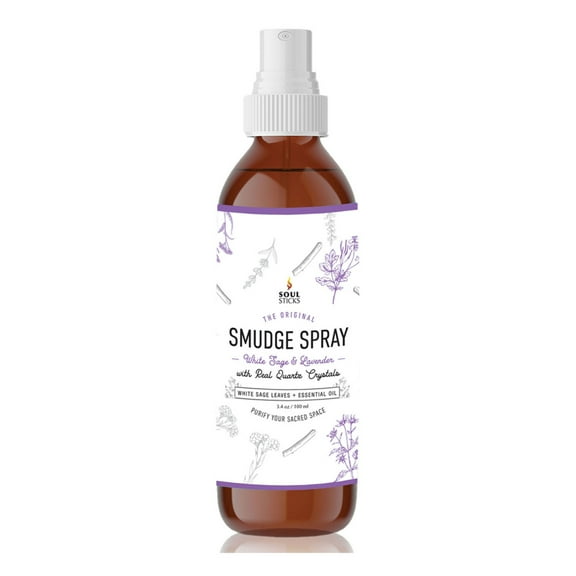 White Sage and Lavender Soul Sticks Smudge Spray for Cleansing Negative Energy and Purifying Home | Made with White Sage and Quartz Crystals | 3.5 oz. Bottle