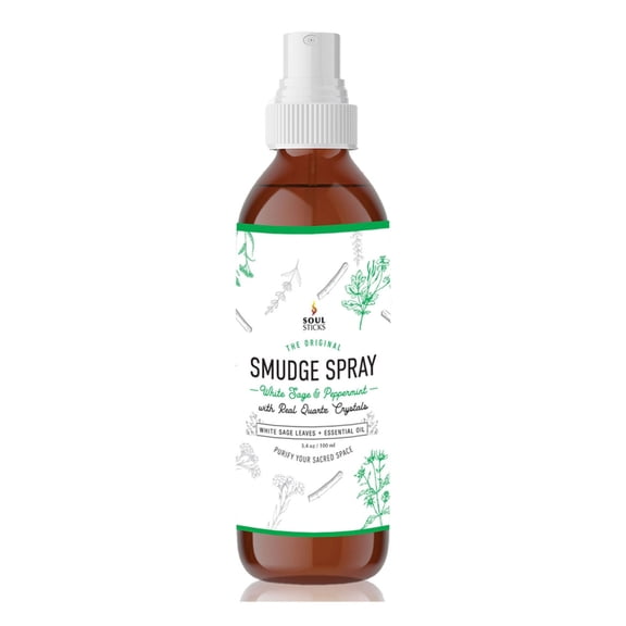 White Sage and Peppermint Soul Sticks Smudge Spray for Cleansing Negative Energy and Purifying Home | Made with White Sage and Quartz Crystals | 3.5 oz. Bottle