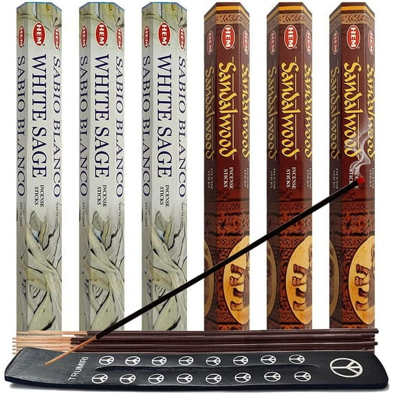 White Sage & Sandalwood Incense Sticks & Holder Bundle Variety Pack From Hem Trumiri Insense Inscents Insencents Insence