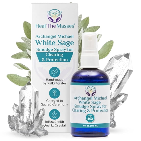 White Sage Smudge Spray for Clearing and Protection - Smokeless Liquid Smudging Spray Infused with Quartz Crystals - Negative Energy Cleansing Mist - 4 Fluid Ounces