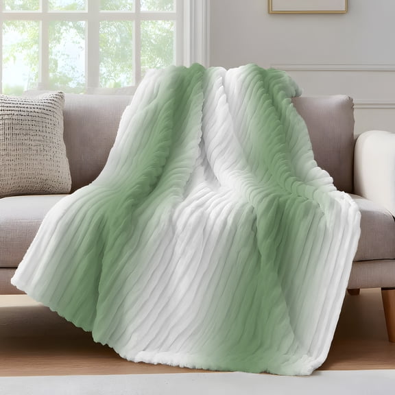 White Sage Throw Blanket for Couch Green Gradient Modern Ombre Art Soft and Warm Flannel 3D Striped Fluffy Fuzzy Fleece Blanket Lightweight Throw for Bed, Sofa 30 x 40 Inches