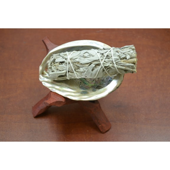 White Sage With Abalone Shell And Wood Stand Smudging Burning Kit