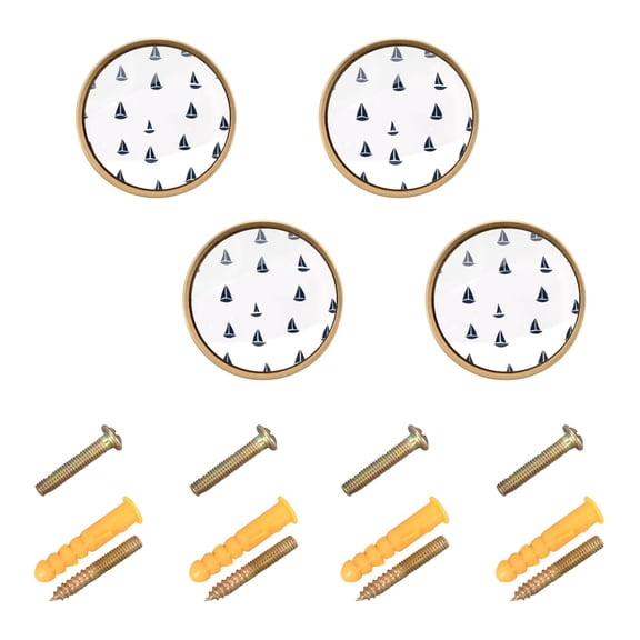 White Sailboat Pattern Cabinet Furniture Knobs Drawer Metal Pulls 1.26in Acrylic Zinc Alloy Dual Screw Set