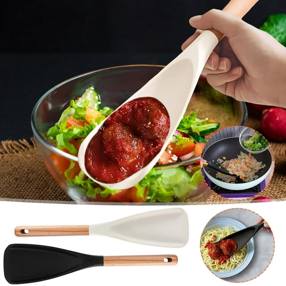 White Salad Spatula, Wooden Handle Silicone Utensil for Professional Culinary Maintenance Management and Interior Sanitation Hygiene Documentation Organization Management Utility, 1pc
