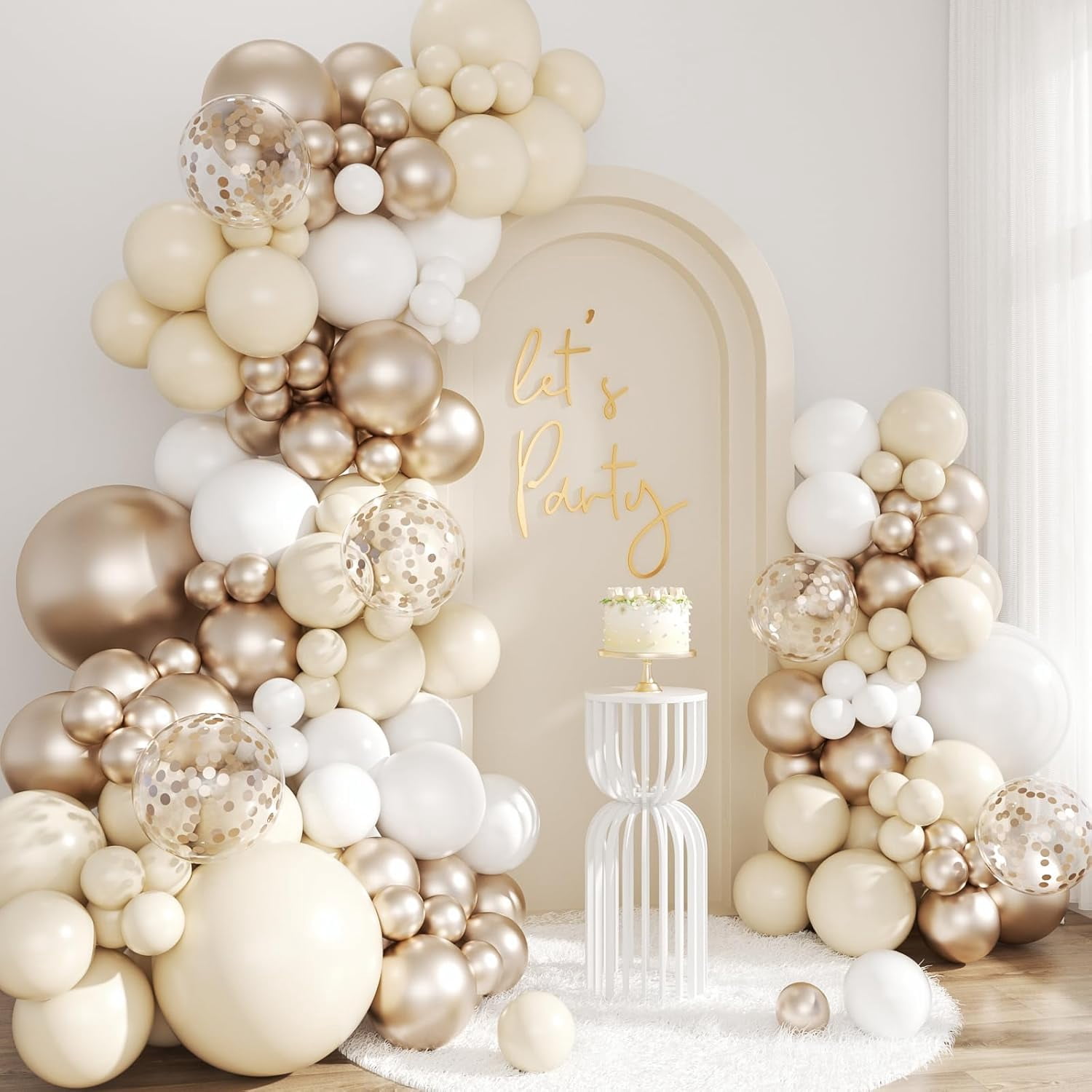 White Sand Champagne Gold Balloon Arch Kit, 143Pcs Metallic Champagne ...