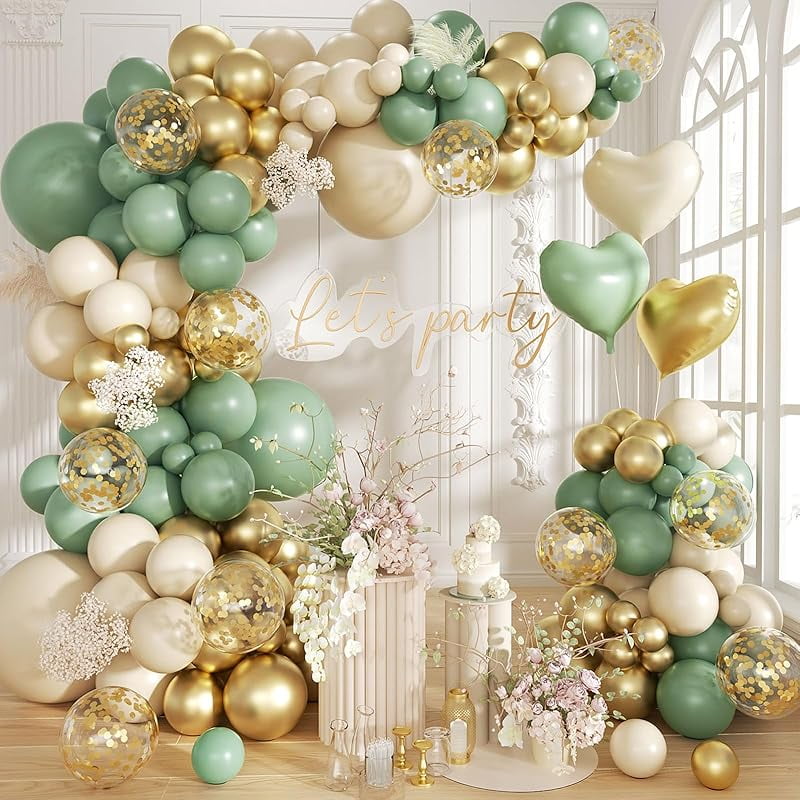 White Sand Metallic Champagne Gold Balloons Garland Arch Kit,152PCS ...