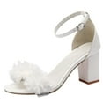 thumbnail image 1 of White Sandals Woman Round Toe Summer Thick Heel Sandals Women's Roman Shoes Flower Open Toe High Heel Sandals White 41, 1 of 8