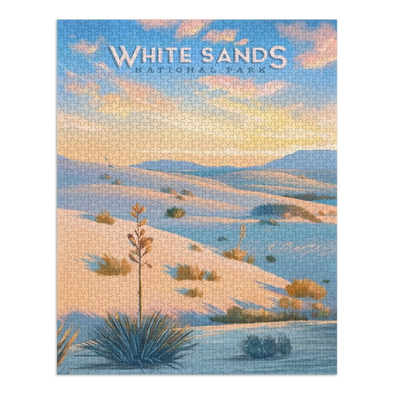 White Sands National Park, New Mexico, Oil Painting (1000 Piece Puzzle, Size 19x27, Challenging Jigsaw Puzzle for Adults and Family, Made in USA)