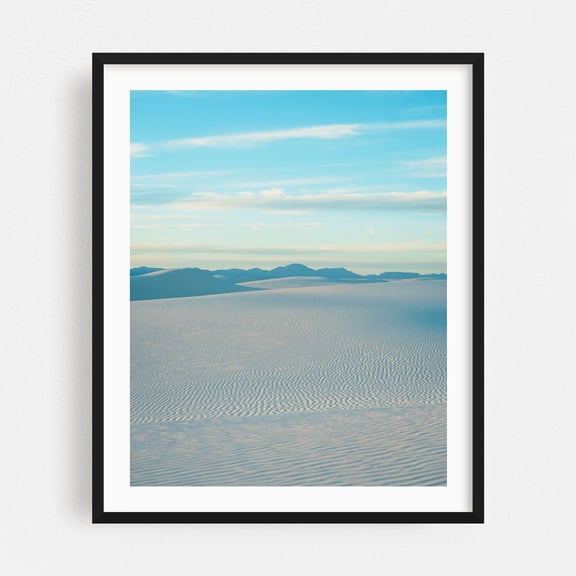 White Sands - New Mexico Photography Desert Minimalist Nature Landscape Scenic Pastel Travel Poster Black Framed Wall Art Print 12 x 16 inches