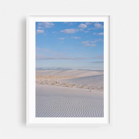 White Sands New Mexico Sunrise - New Mexico Photography Desert Landscape Minimalist Nature Scenic Pastel Travel Poster White Framed Wall Art Print 5 x 7 inches