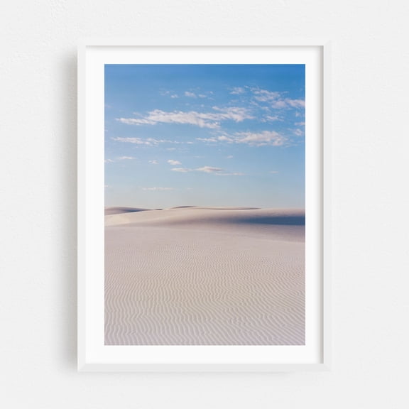 White Sands New Mexico Sunrise V - New Mexico Photography Desert Minimalist Nature Landscape Scenic Pastel Calm White Framed Wall Art Print 18 x 24 inches