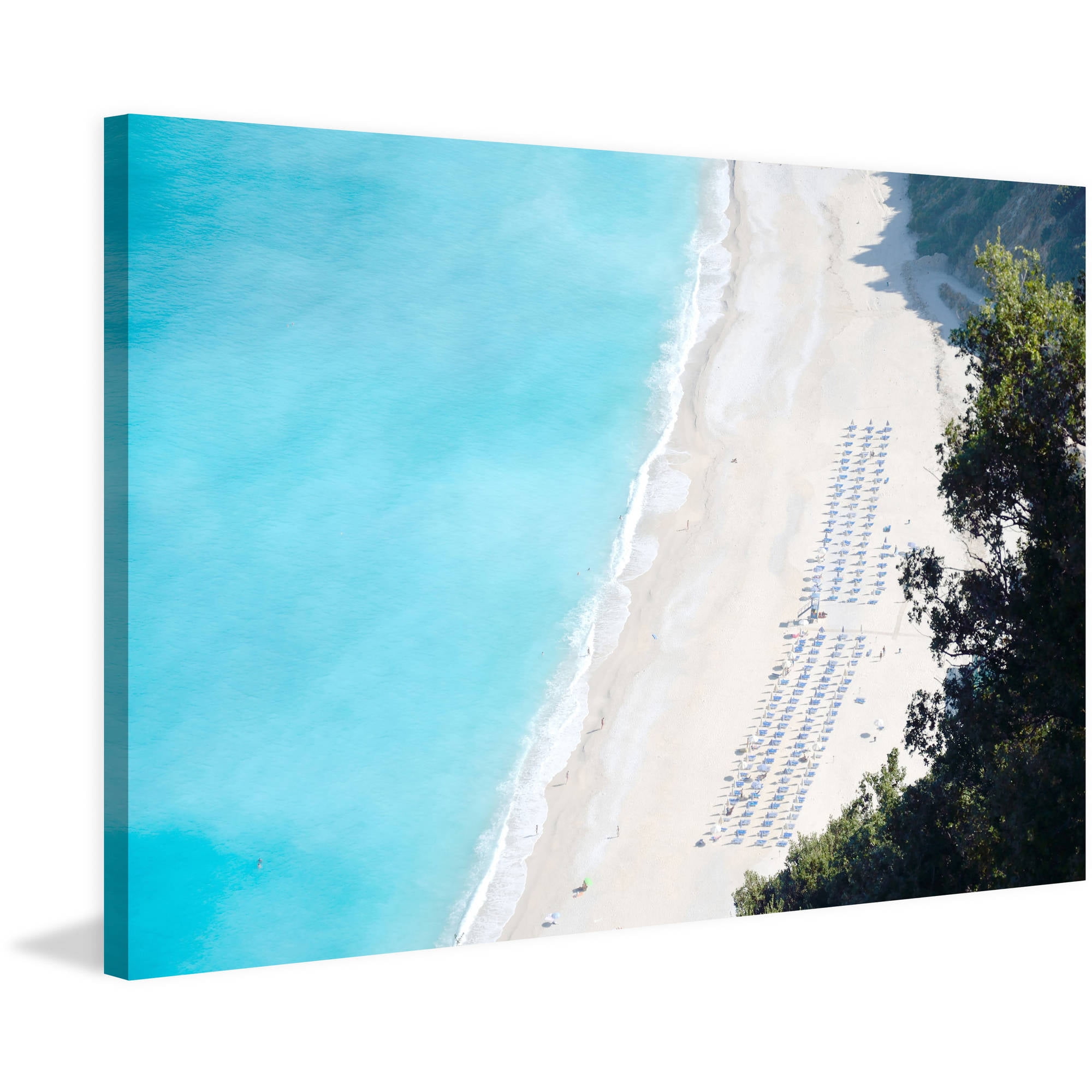 White Sandy Beach Coastal Canvas Print in Blue and Beige
