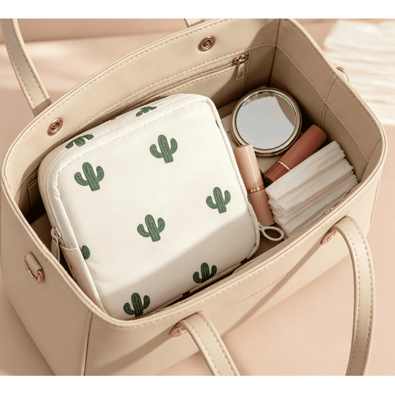 Compact Period Pouch for Teen Girls, Discreet Pad Bag for Sanitary Pads, Makeup & Daily Essentials