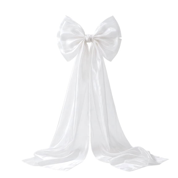 White Satin Christmas Bow With Long Streamers, 15.7 X 11.8 In Large Decorative Bow For Wreath Door Gift