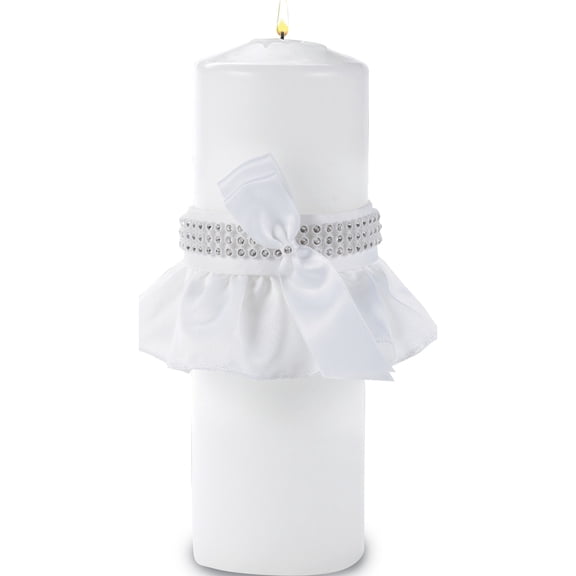 White Satin/Faux Rhinestone Wrap Bling Pillar Candle (3x3mm)