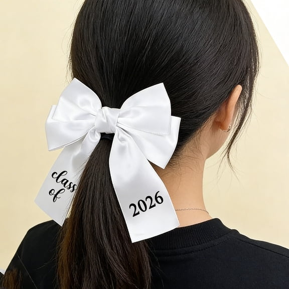 White Satin Graduation Hair Bow For Class Of 2026 Celebration, Large Ribbon Cheer Bow Accessory For Events Senior Photos Parties Ceremonies And Everyday Outfit Styling(white)