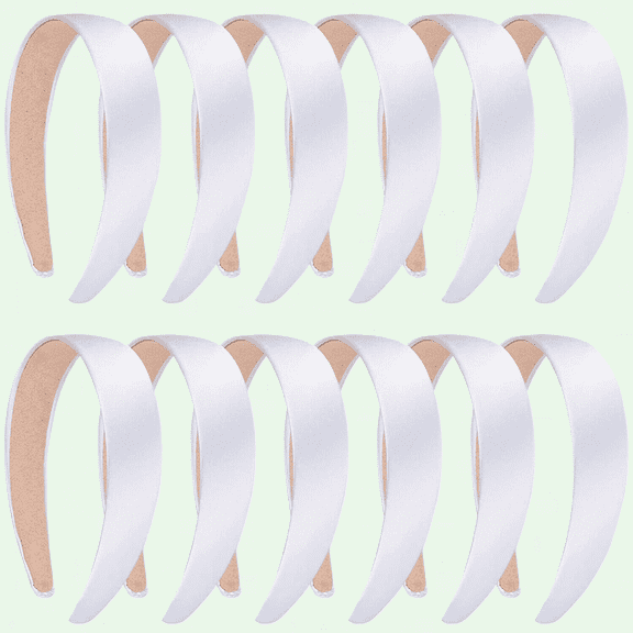 White Satin Headbands Pack of 12, 1 Inch DIY Hair Headbands for Women and Girls