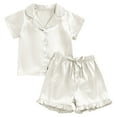 thumbnail image 1 of White Satin Pajamas For Girls,Short Sleeve Pj Set with Ruffles Girls Button Down Pajamas Set 2 Piece Tween Pajamas Nightgown Girl Pjs Size 10-11 Years, 1 of 2