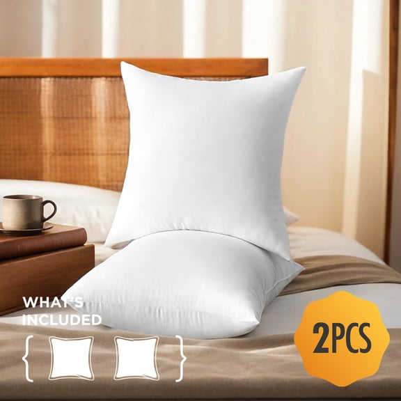 White Satin Pillow Inserts 2-Pack 20" Square Medium Firm Indoor Outdoor Sofa Bed Pillows