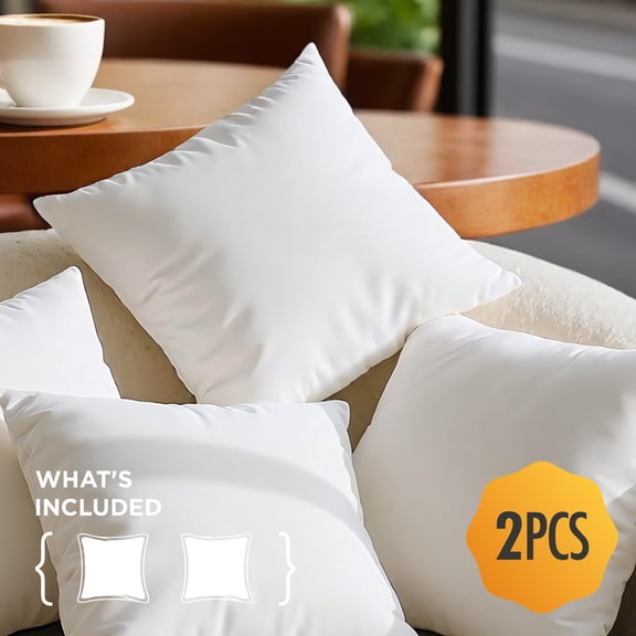 White Satin Pillow Inserts 20"x20" (2 Pack)  Stain-Resistant Double-Stitched Polyester Fillers