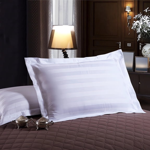 White Satin Pillowcase Hotel Bedding 1.18 Inch Trim Luxury Decorative Queen Size 34x22 Inch Soft Smooth Fabric