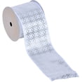 thumbnail image 1 of Gwen Studios 2.5" White Satin Wired Edge Ribbon with Silver Metallic Trellis, 3 Yards, 1 of 8