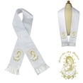 thumbnail image 1 of White Satin Stole Baptism Christening Silver Gold Embroidered Virgin Mary & Pope, 1 of 4