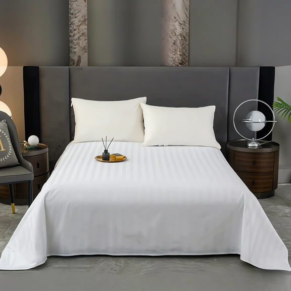 White Satin Stripe Bed Sheet Large Bed Linen Sheet, Soft Comfortable Breathable Sheet with Modern Easy Style, Luxury Bedding for Guesthouse Bedroom Hotel Home and Apartment Use