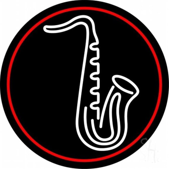 White Saxophone Red Border 1 Neon Sign, 26 x 3 x 26 in.