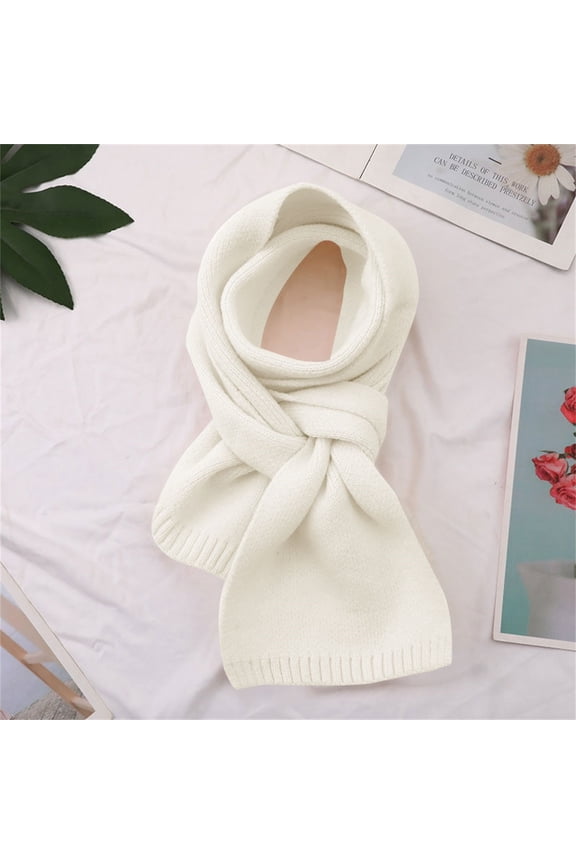 White Scarf Warm Solid Color Scarf for Women Autumn and Winter Solid Color Patch Versatile and Fashionable Knitted Scarf