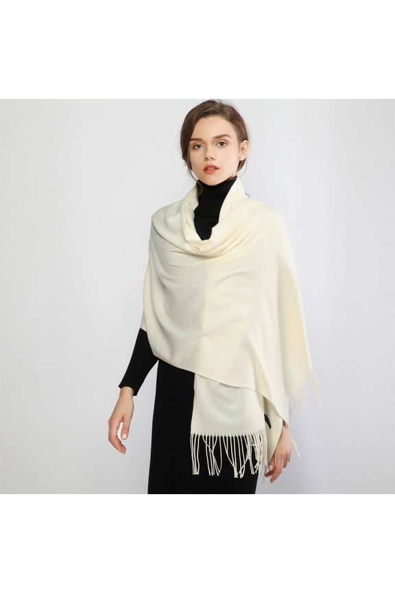 White Scarf for Women Pashmina Scarf Soft Solid Plain Shawl Wrap Fashion Warm Neck with Fringes on Sale Clearance
