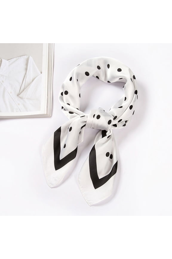 White Scarf for Women Polka Dot Square Scarf Ribbon Scarves Kerchief Neck Scarf 70x70cm on Sale Clearance