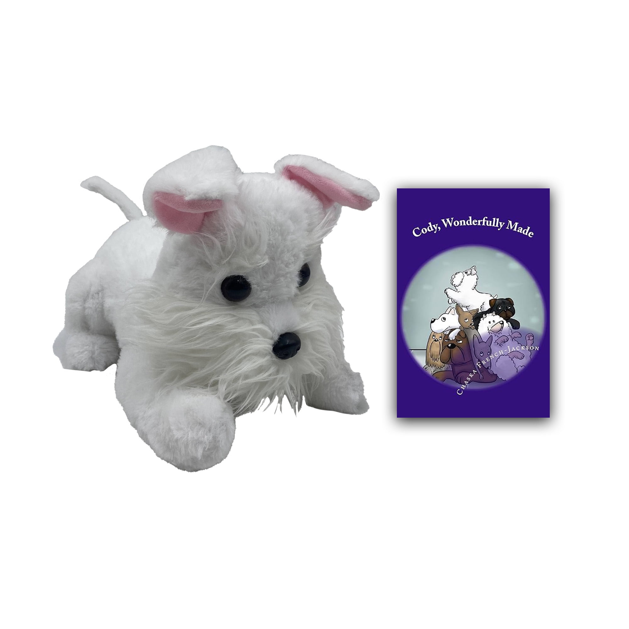 White Schnauzer Cody Wonderfully Made Plush Toy Book Set
