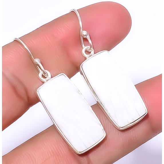 White Scolecite - India Gemstone 925 Sterling Silver Jewelry Earring 1.76" A371, Beautiful Jewelry For Woman, New Year Sale, Valentin's Day Gift