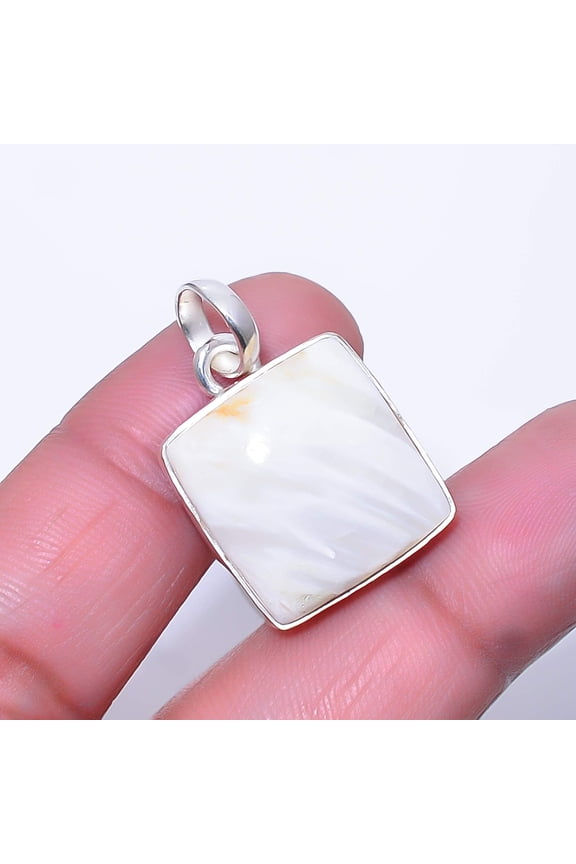White Scolecite - India Gemstone 925 Sterling Silver Jewelry Pendant 1.17" A376, Beautiful Jewelry For Woman, New Year Sale, Valentin's Day Gift