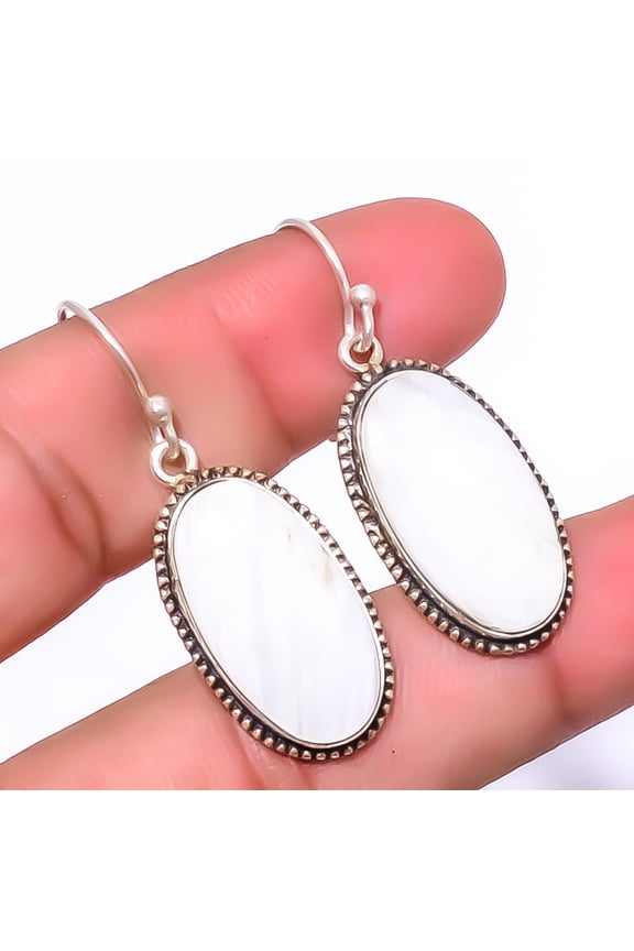 White Scolecite - India Gemstone 925 Sterling Silver Jewelry Earring 1.76" A380, Beautiful Jewelry For Woman, New Year Sale, Valentin's Day Gift