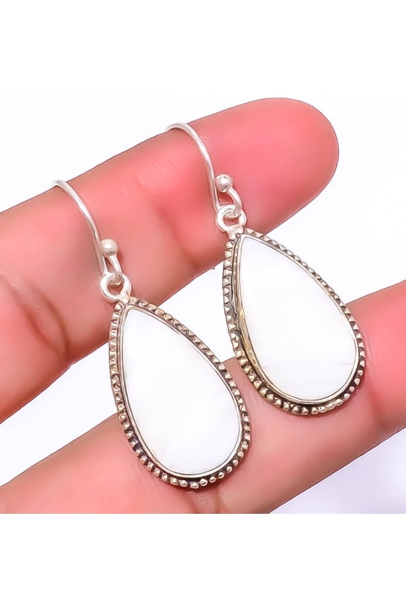 White Scolecite - India Gemstone 925 Sterling Silver Jewelry Earring 1.76" A383, Beautiful Jewelry For Woman, New Year Sale, Valentin's Day Gift