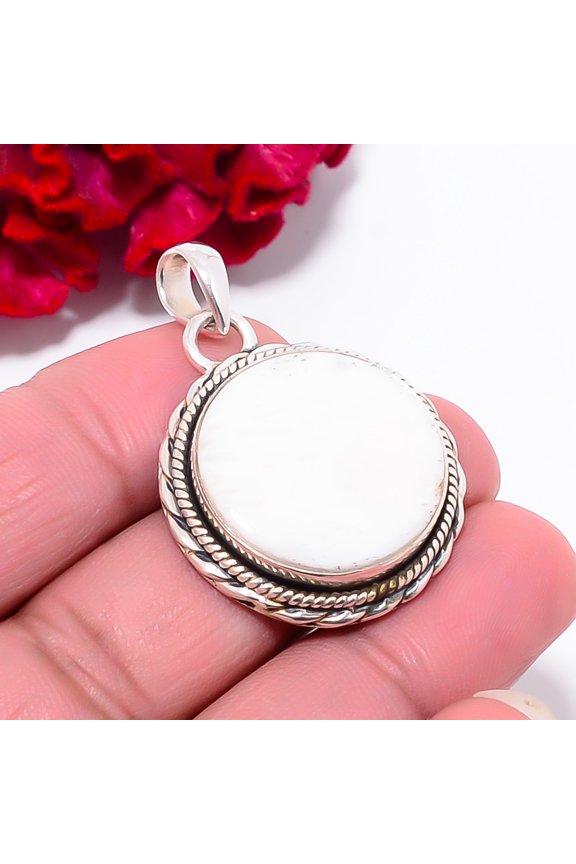 White Scolecite - India Gemstone 925 Sterling Silver Pendant 1.64" P10197, Christmas Gift