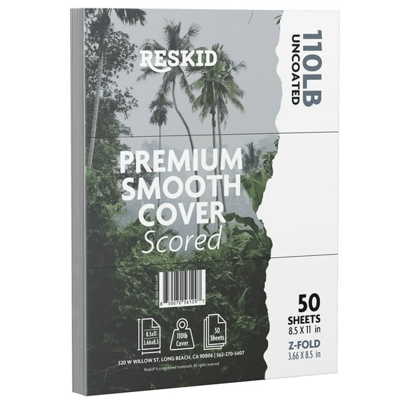 White Scored Cardstock, 110lb, 8.5 x 11 inches Z-Fold to 3.66 x 8.5 inches, Heavy Weight Cover Stock, 50 Sheets