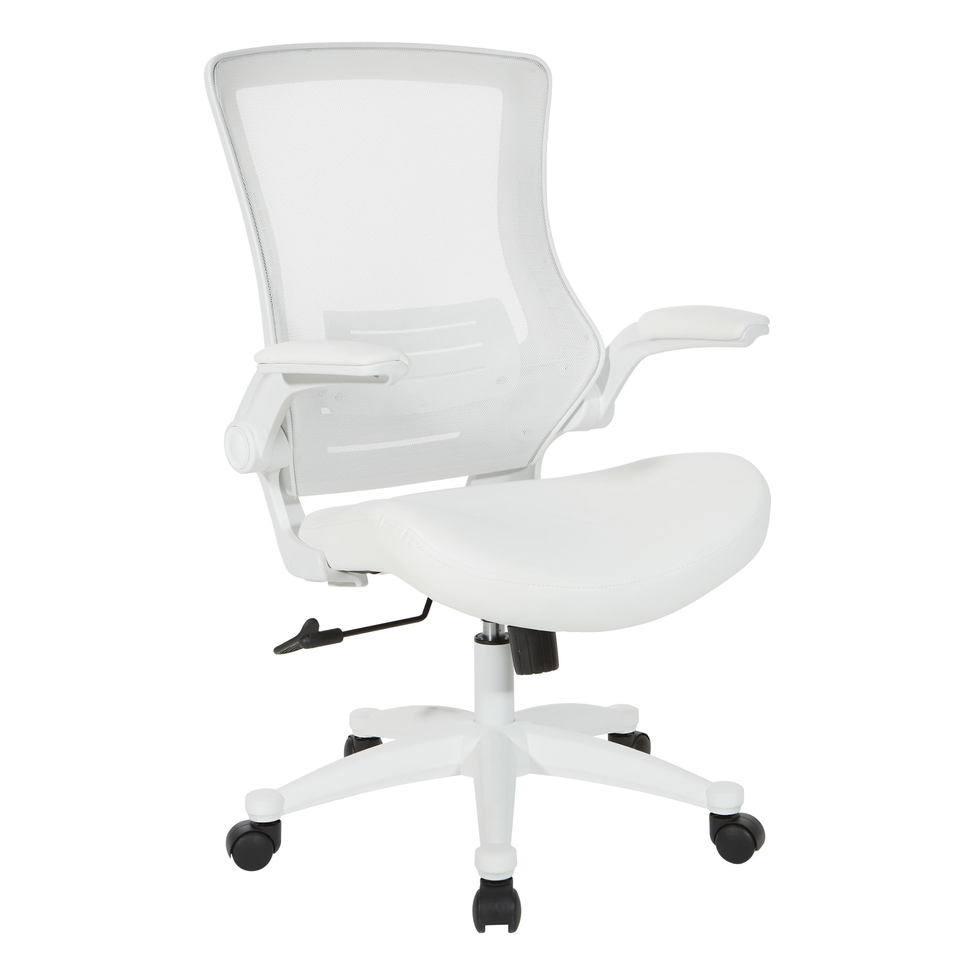 Elegant White Faux Leather Executive Swivel Chair with Adjustable Arms