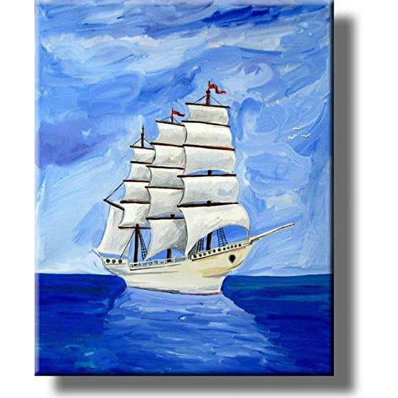 White Sea Sail Ship Picture on Stretched Canvas, Wall Art Decor, Ready to Hang!