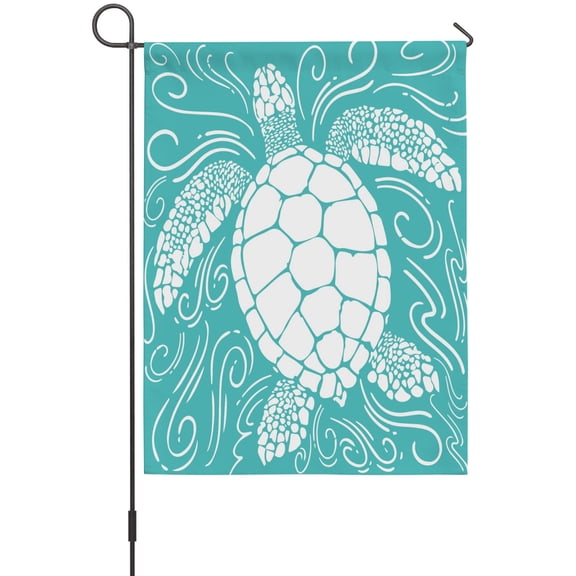 White Sea Turtle House Flag 28 x 40 Inches, Teal Water Ripples Shell Seaweed Ocean Current Weather Proof Outdoor Patio Flags Double Sided Small House Decoration for Yard Lawn Outside Home