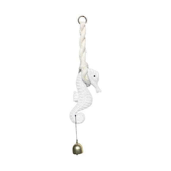White Seahorse Wind Chime Wall Hanging Decor Ocean Themed Hanging Ornament For Home Restaurant Bar Coastal Style Resin Wind Chimes 1Pc 0.29Lbs