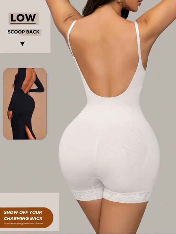 White Seamless Backless Bodysuit With Waist Control And Butt Lift
