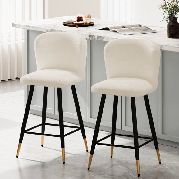 White - Seated Barstool with Black Metal Frame | Used in Dining Room Settings | Features Elastic Seats to Ease Long - term Sitting
