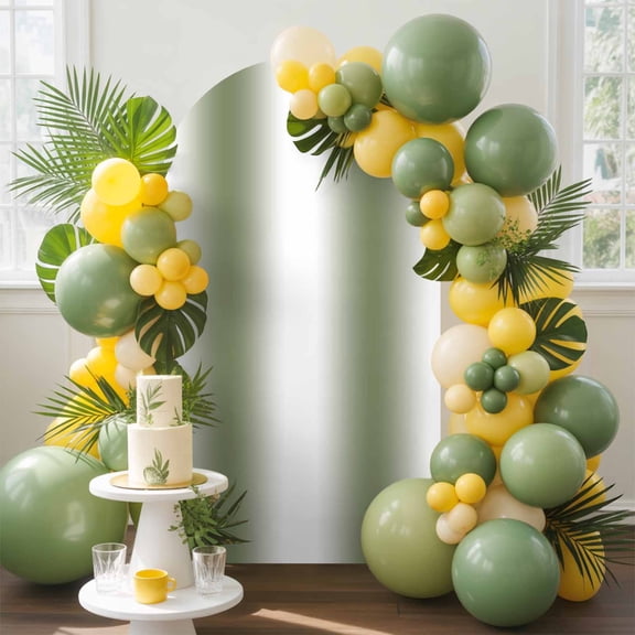 White Seaweed Green Gradient Arch Backdrop Cover, 4FT, Simple Pattern Spandex Arch Covers Double-Sided Backdrop for Wedding Birthday Party Photo Background Decoration